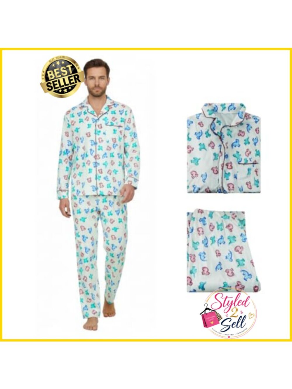 Microfleece Dinosaur Print Pajamas Set Button Down Lounge Sleepwear